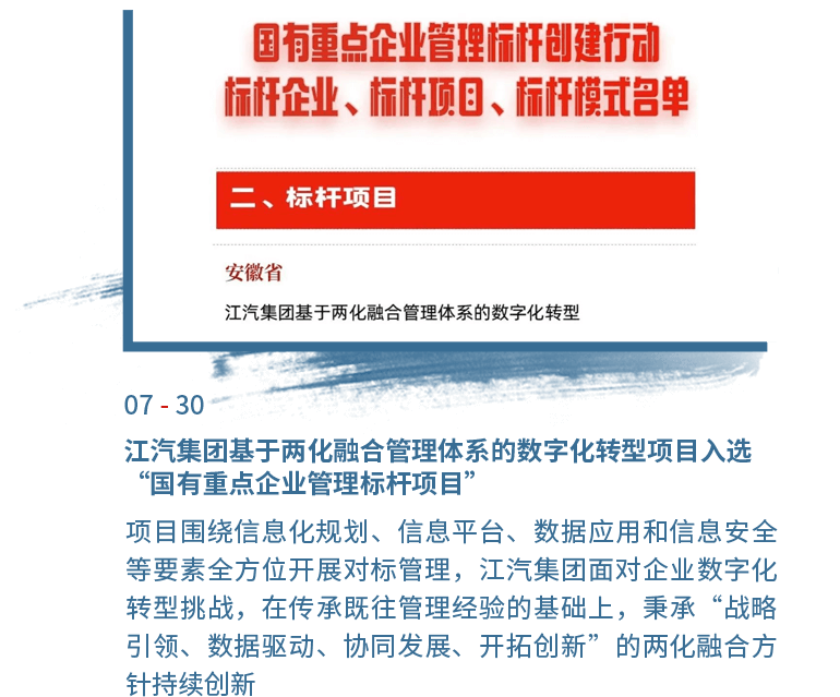 7月30日AG旗舰厅基于两化融合治理系统的数字化转型项目入选“国有重点企业治理标杆项目”